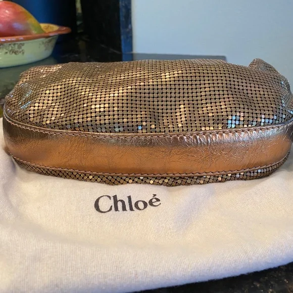 CHLOÉ Bronze Chainmail Shoulder Bag w/ Leather Trim - Picture 2 of 6